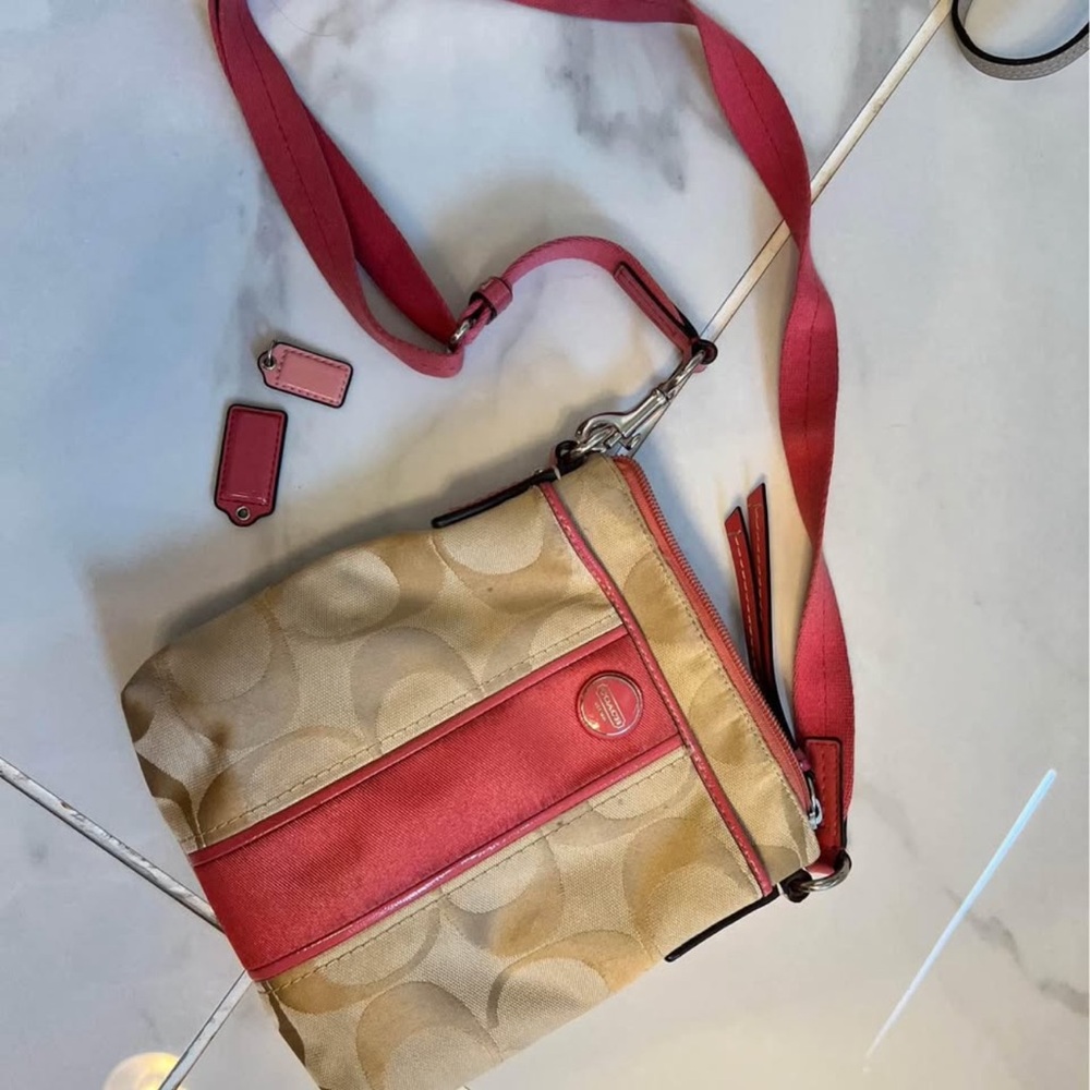 Tan and Pink Women's Coach Bag